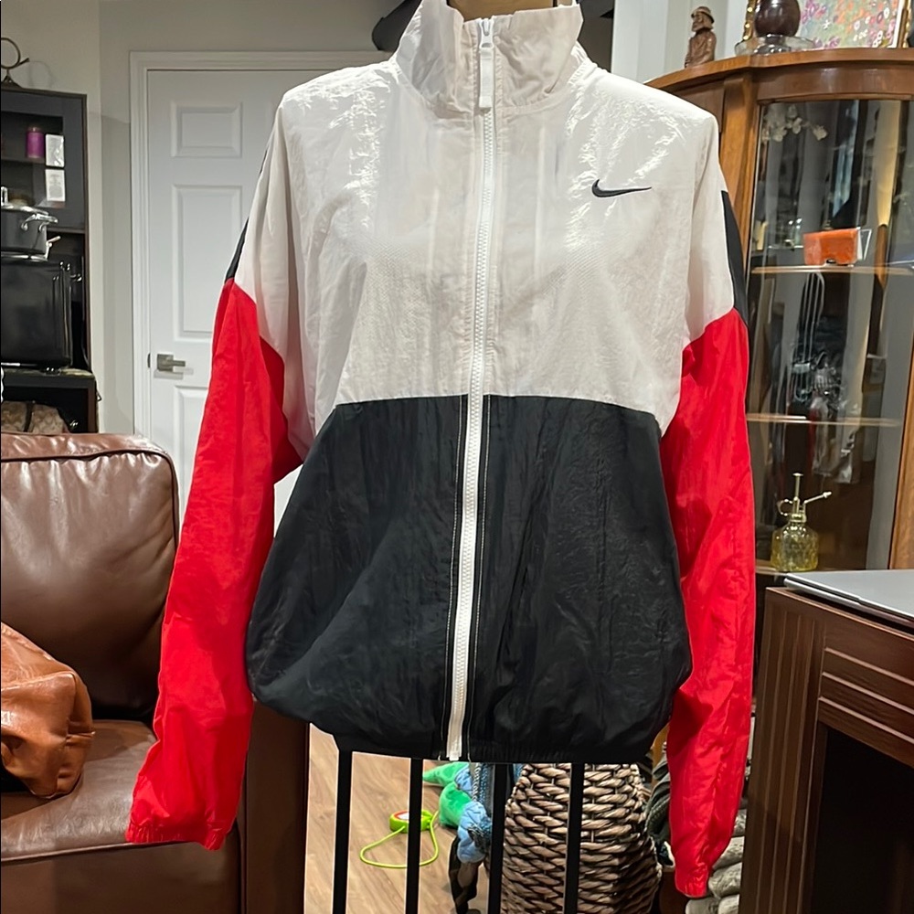 Nike Women's Red, Black, and White Bomber Jacket
